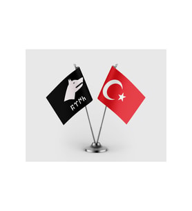 Siyah Göktürk ve Türk Bayrağı İkili Saten Masa Bayrağı Takımı