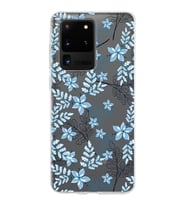 Samsung Galaxy S20 Ultra Kapak Floral Mavi Tasarımlı Şeffaf Silikon Kılıf
