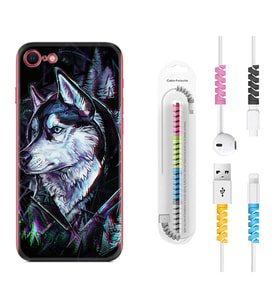 Apple iPhone 5 6 7 8 Plus Se XR Kılıf Kablo Koruma Spiral Silikon Dog Eyes 1761