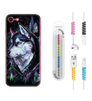 Apple iPhone 5 6 7 8 Plus Se XR Kılıf Kablo Koruma Spiral Silikon Dog Eyes 1761