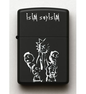 Rick and Morty Night Family Desenli Kişiye Özel İsimli Siyah Benzinli Metal Çakmak