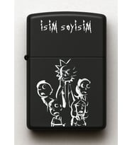 Rick and Morty Night Family Desenli Kişiye Özel İsimli Siyah Benzinli Metal Çakmak