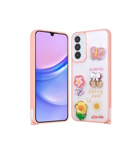 Samsung Galaxy S23 FE Uyumlu Kılıf Parlayan Simli Kabartma Figürlü Zore Cevze Kapak (Pembe)