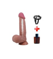 Belden Bağlamalı 21,8 cm Kıkırdak Yapılı Çift Katmanlı Gerçekçi Melez Dildo Penis