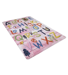Pembe Kareli Desenli Dijital Baskı Yıkanabilir Çocuk Odası Halısı Koridor Bohem Modern Polyester