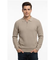 Erkek Regular Fit Polo Yaka Petek Triko Kazak BGL-ST04825 (Bej)
