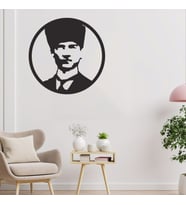 Balp Lazer Kesim MDF Tablo Oval ATATÜRK Figürlü Dekoratif Otantik Tablo 41x41cm