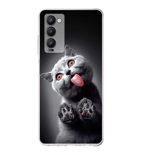 PrintiFy Tecno Camon 18P ile Uyumlu Kedi 2 Kamera Korumalı Şeffaf Kılıf