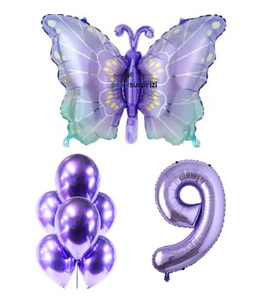 Mor Kelebek 9 Yaş Folyo Balon Set