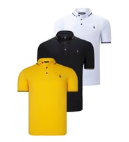 ÜÇLÜ SET T8586 DEWBERRY ERKEK T-SHIRT-SİYAH-BEYAZ-SARI