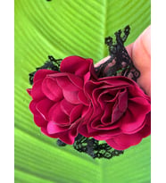 10X8 CM ÇİFT GÜLLÜ TAŞLI BROŞ YKA İĞNESİ TÜRBAN İĞNESİ (Fuşya)