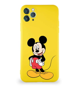 Apple iPhone 11 Pro Max Soft Premier Kapak Mickey Mouse-E Tasarımlı Silikon Kılıf - Sarı (Şeffaf)