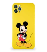 Apple iPhone 11 Pro Max Soft Premier Kapak Mickey Mouse-E Tasarımlı Silikon Kılıf - Sarı (Şeffaf)
