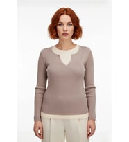Kadın Fitted Fitilli Triko Kazak İnce Yapılı Polyester Çift Katman Görünümlü İlkbahar Sonbahar