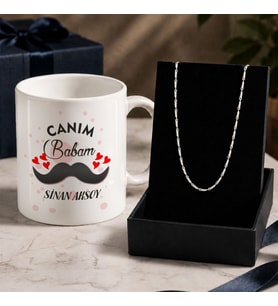 BK Gift Kişiye Özel Babalar Günü Tasarımlı Beyaz Kupa & Yaprak Model Zincir Kolye -3, Babalar Günü Hediyesi
