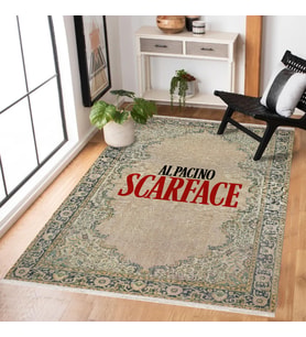 Krem Vizon Kahve Çiçekli Göbekli Dijital Baskı Kaymaz Tabanlı Salon Halısı Eskitme Vintage
