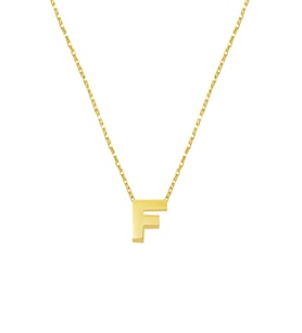 F Harfi Taşsız Minimal Harf Kolye 14 Ayar Altın