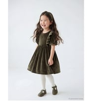 LCW Kids Yeşil Bisiklet Yaka Fırfırlı Kız Çocuk Kadife Elbise