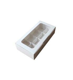 Asetat Pencereli Karton Kutu 20x10x5 CM 8 Bölmeli Kutu (10 Adet)  Beyaz