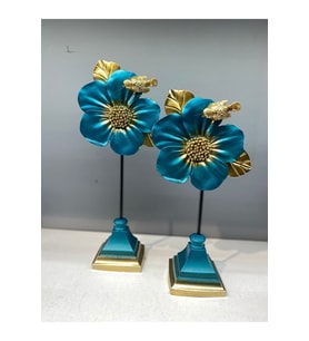 Dekoratif Polyester Ikili Çiçek Aksesuar Turkuaz Gold