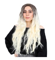 Fiber Sentetik Uzun Su Dalgası Peruk - Kahve / Platin Ombreli