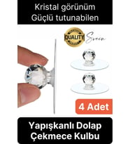 4 Adet Dekoratif Güçlü Tutunabilen Yapışkanlı Kristal Kapak Çekmece Dolap Kulp Seti Tutacak Kulbu