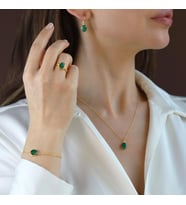 Zümrüt Gold Kaplama Doğaltaş Gümüş Set