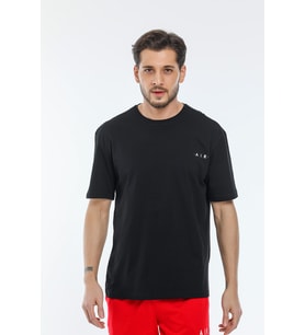 Süperlife Erkek Bisiklet Yaka Slim Fit Baskılı Tişort SPR21Y23 (Siyah)