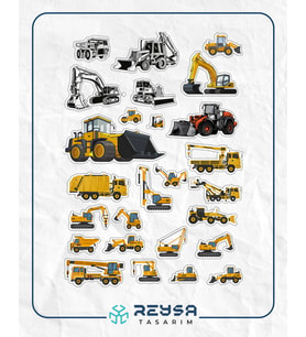 İş Makineleri Sticker Set-2 19 Parça Telefon, Tablet, Defter, Laptop Sticker
