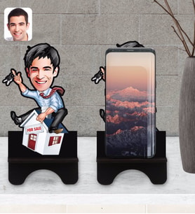 BK Gift Kişiye Özel Erkek Emlakçı Karikatürlü Ahşap Biblo Telefon Standı-1