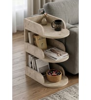 Yan Sehpa Modern 3 Katlı Kitaplıklı Çok Amaçlı Dekoratif Sehpa Minimal Tasarım 6103 Traverten