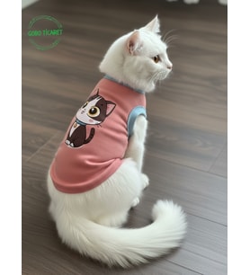 Gobo Yumuşacık Şeker Pembe Kedi ve Köpek Kıyafeti Elbisesi Siyah Kedi Baskılı - XS, S, M, L Beden (Açık Pembe)