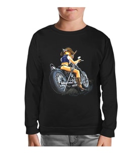 Motosiklet - Biker Girl Siyah Çocuk Sweatshirt