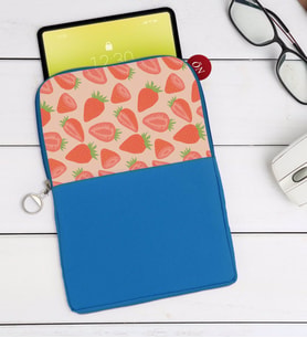BK Gift Çilek Tasarımlı Taşınabilir Koruyucu Tablet Kılıfı & Organizer Çanta - Mavi-1
