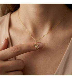 925 Ayar Gümüş Üzeri Altın Kaplama Minimal Kuş Kolye (Gold)