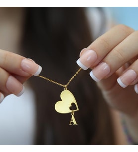Kişiye Özel Tasarım Kalp Sallantılı Harf Kolye 925K Gümüş (Gold)