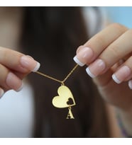 Kişiye Özel Tasarım Kalp Sallantılı Harf Kolye 925K Gümüş (Gold)