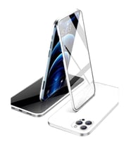 Apple iPhone 13 Pro Uyumlu 360 Derece Tam Kaplayan Cam Kapak Kılıf (Beyaz)