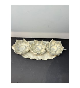 Dekoratif Polyester Üçlü Mumluk Krem-gümüş Eskitme