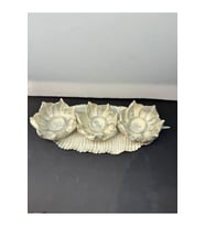 Dekoratif Polyester Üçlü Mumluk Krem-gümüş Eskitme