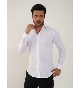 Dufy Beyaz Erkek Slim Fit Klasik Yaka Uzun Kol Gömlek - 103129