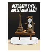 Mey İthalat® Retro Eyfel Kulesi Ve Kum Saati Dekoratif Ahşap Görünümlü Masa Biblosu