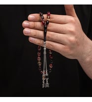 Sıkma Kehribar 925 Ayar Gümüş Tesbih (Bej)