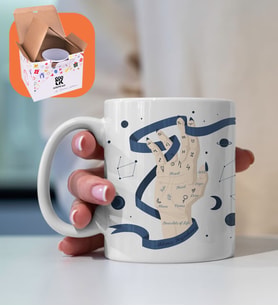 Zodyak Sembolleri El Falı Burçlar Astroloji Kupa Tasarımı (Hand with zodiac symbols)