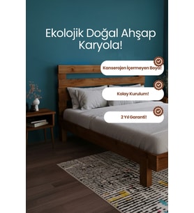 Urban New Model Masif Ahşap Karyola Kolay Kurulum Fırınlanmış İthal Sibirya Çamı 90x190 Yatak Uyumlu