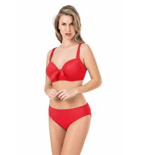 Endeep Kadın Fiyonk ve Taş Detaylı Büyük Beden Nar Çiçeği Bikini Takımı