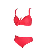 Endeep Kadın Fiyonk ve Taş Detaylı Büyük Beden Nar Çiçeği Bikini Takımı