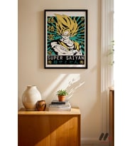 Dragon Ball Super Saiyan Goku Poster, Siyah Çerçeveli Duvar Tablosu - Anime Severlere