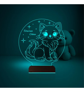 Luvivia Çocuk Odası Hediye Kedi Kedicik Tasarım Kişiye Özel 3D Lamba - Masa Gece Lambası