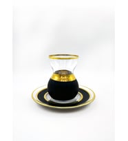 12 Parça 6 Kişilik Altın Yaldızlı Dantel Çay Takımı (Siyah)